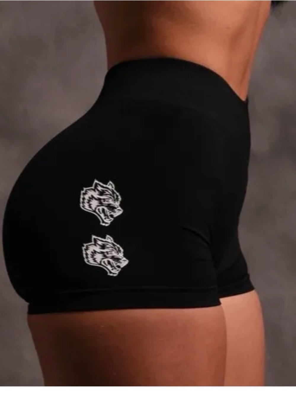 Darc Sport Black High-Rise Athletic Shorts with White Wolf Motifs